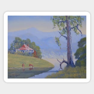 NSW River and Farmhouse - Oil on Board Sticker